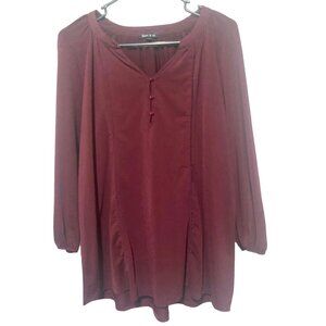Sami & Jo Womens Dressy Long Sleeve Burgundy Tunic Size L With Button Detail